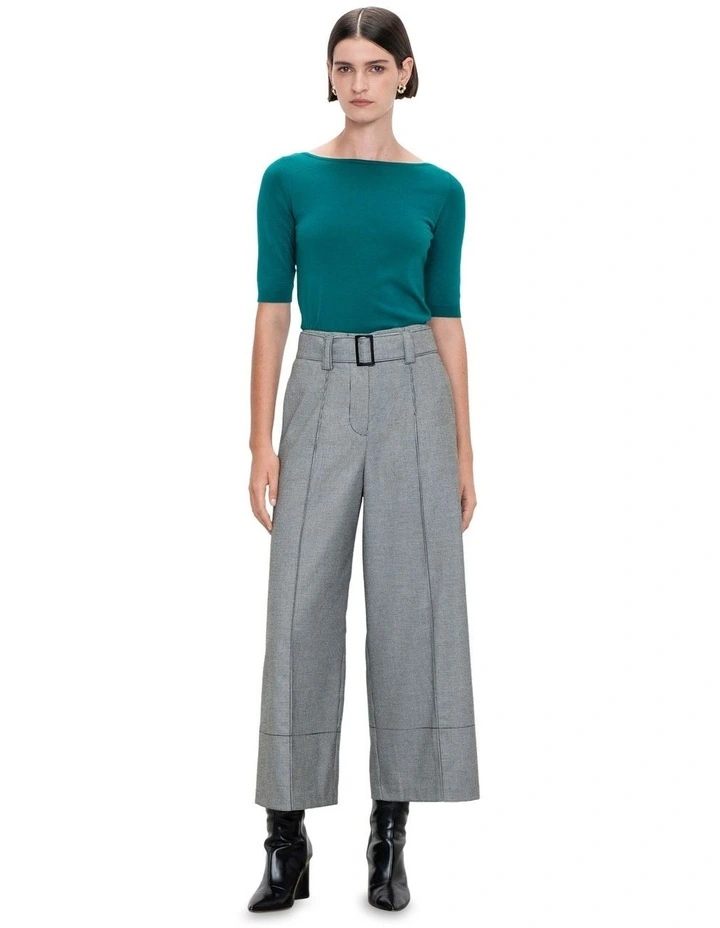 Veronika Maine Elbow Sleeve Slash Neck Knit Top in Sea Green MYER