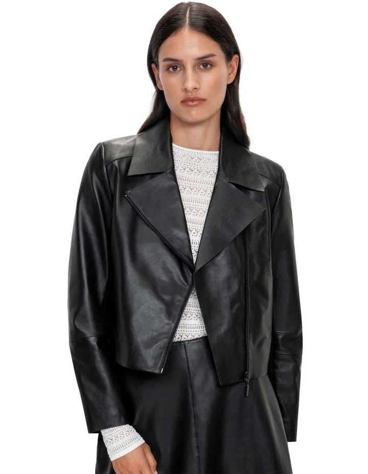 Soft Leather Biker Jacket in Black image 3