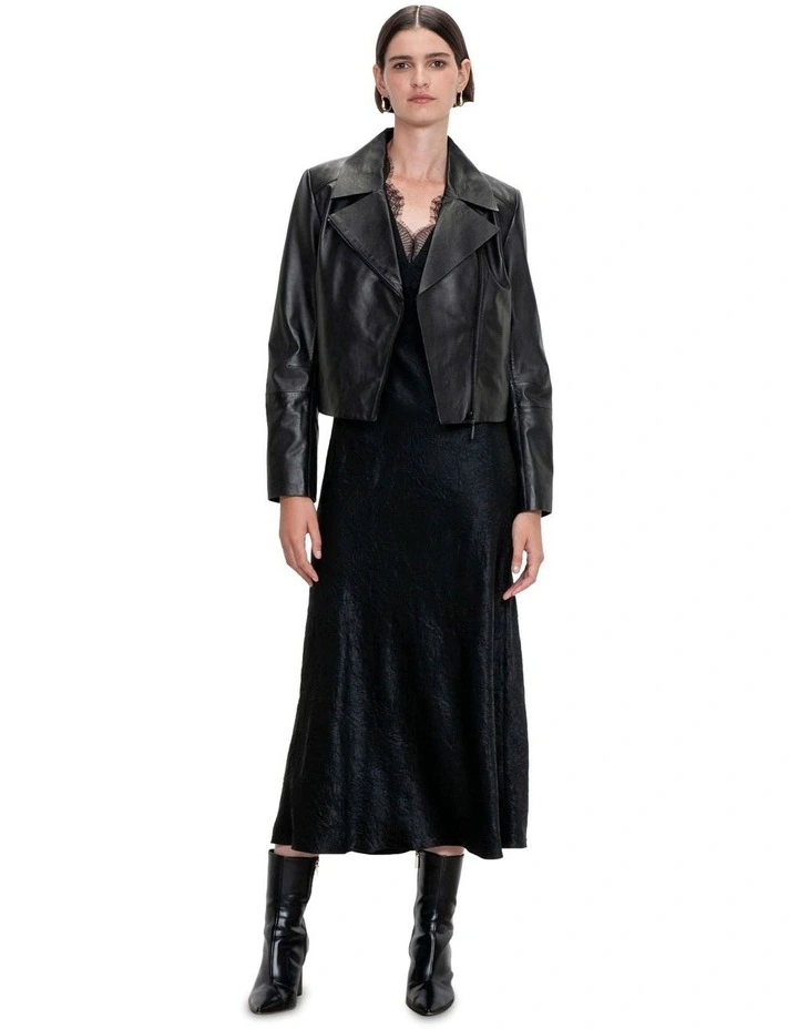 Soft Leather Biker Jacket in Black image 4