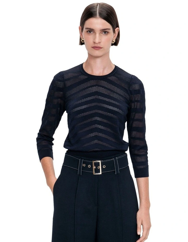 Chevron Pointelle Knit in Dark Ink image 3