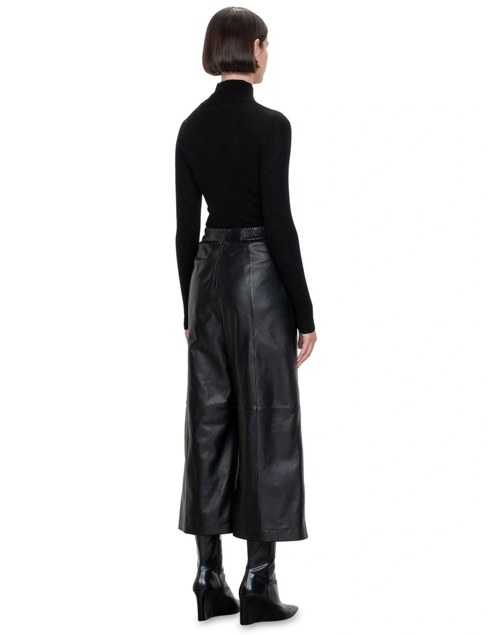 Merino Funnel Neck Ribbed Knit Jumper in Black image 2