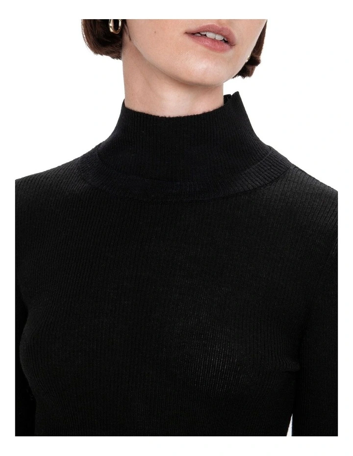 Merino Funnel Neck Ribbed Knit Jumper in Black image 4