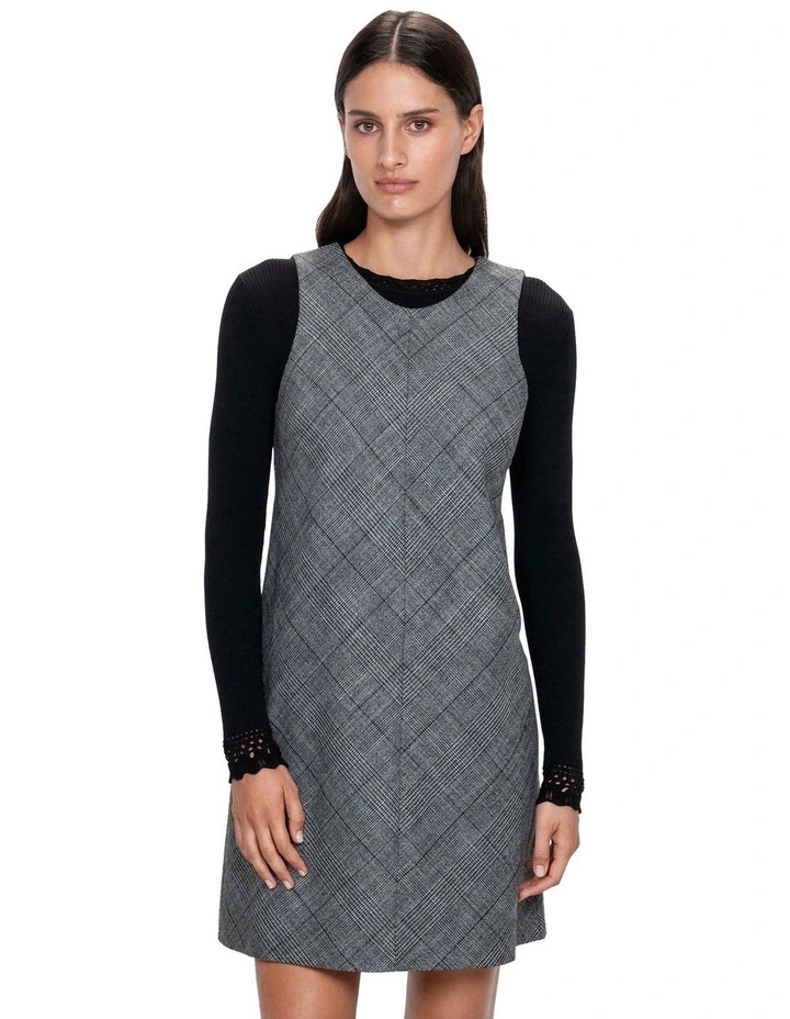 Monochrome Check Tunic Dress in Charcoal Melange image 2