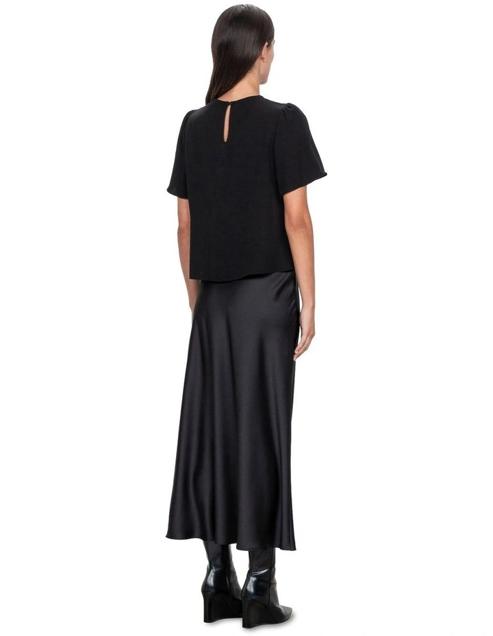 European Twill Gathered Top in Black image 2