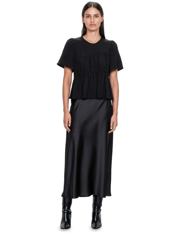 Drapey Satin Bias Skirt in Black image 1