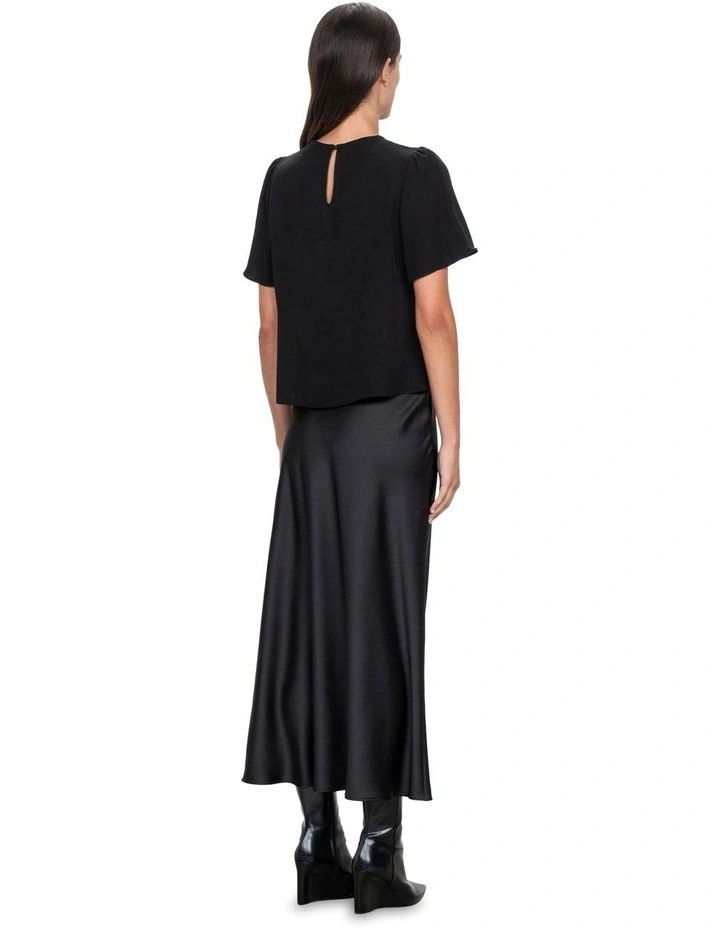 Drapey Satin Bias Skirt in Black image 2