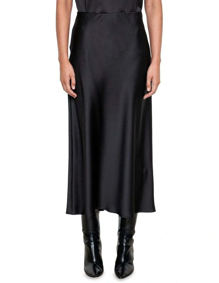 Drapey Satin Bias Skirt in Black image 3