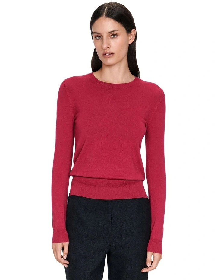 Long Sleeve Round Neck Knit Top in Raspberry image 1