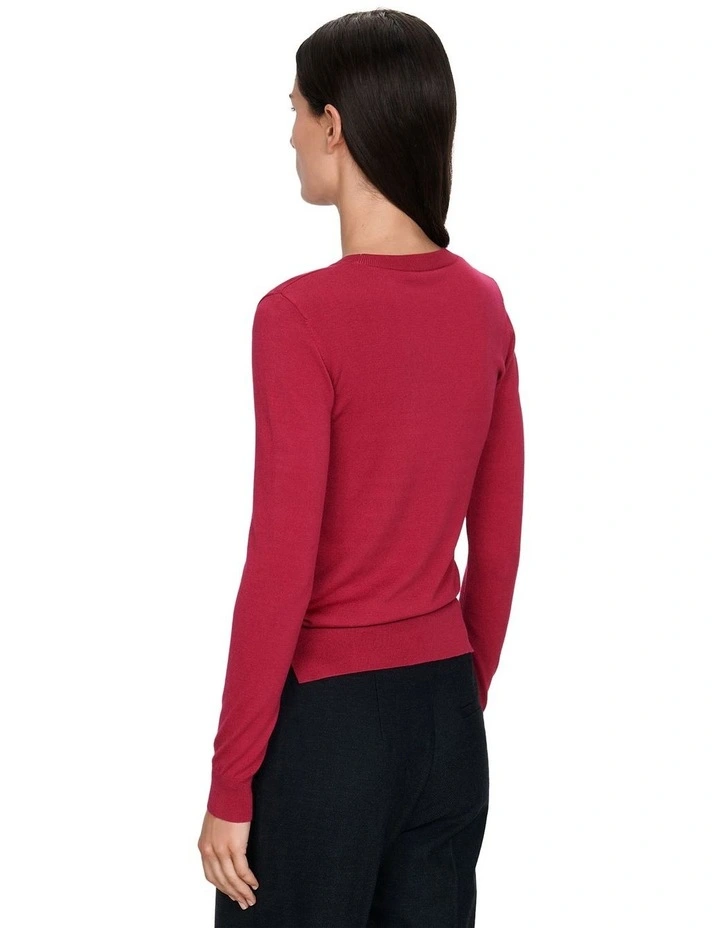 Long Sleeve Round Neck Knit Top in Raspberry image 2