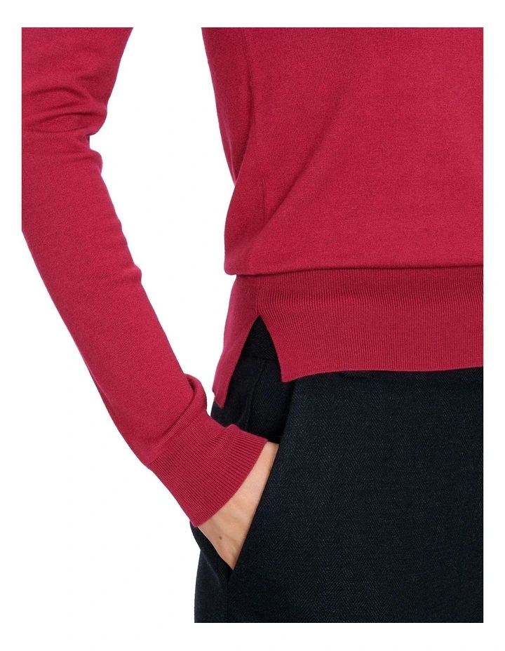Long Sleeve Round Neck Knit Top in Raspberry image 3