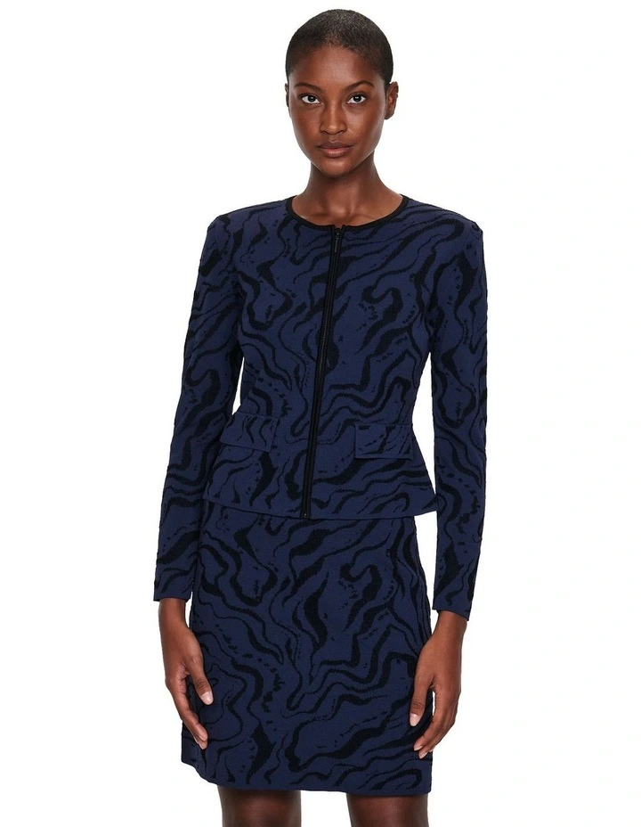 Marble Pointelle Knit Jacket in Navy image 1