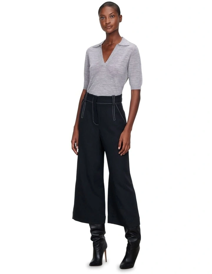 Merino Wool Collared Short Sleeve Knit in Grey image 1