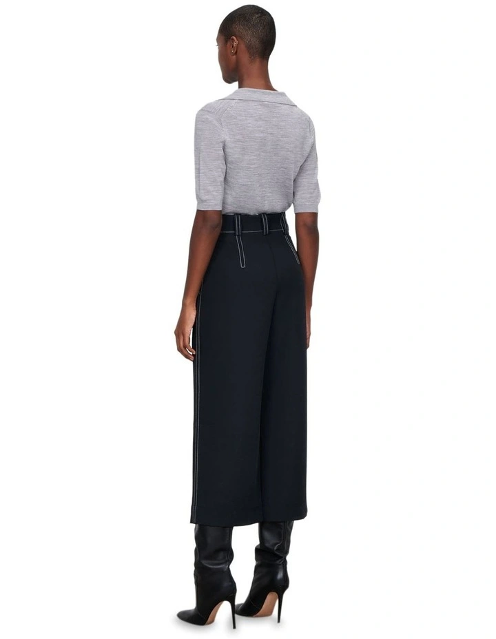 Merino Wool Collared Short Sleeve Knit in Grey image 3