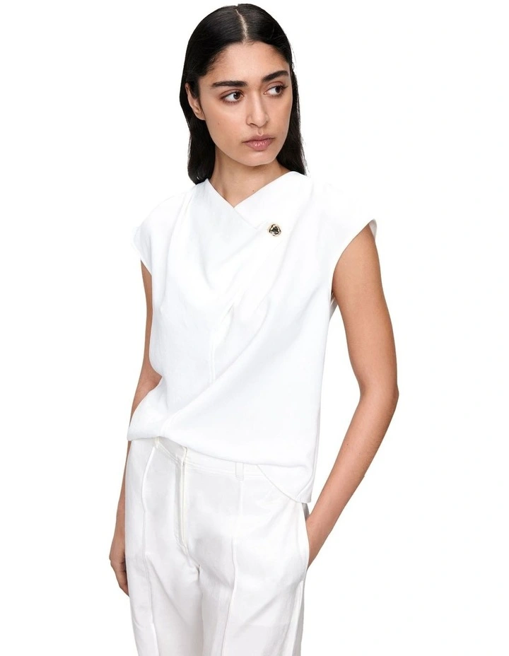 Japanese Crepe Cowl Neck Top in Cream image 2