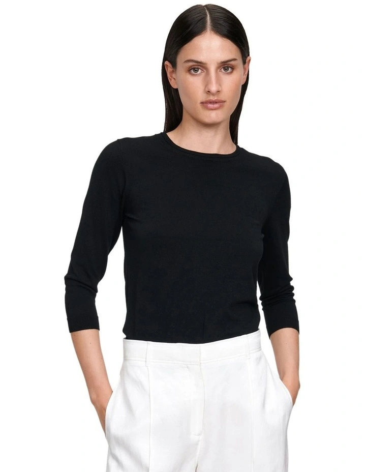 3/4 Sleeve Round Neck Knit in Black image 2