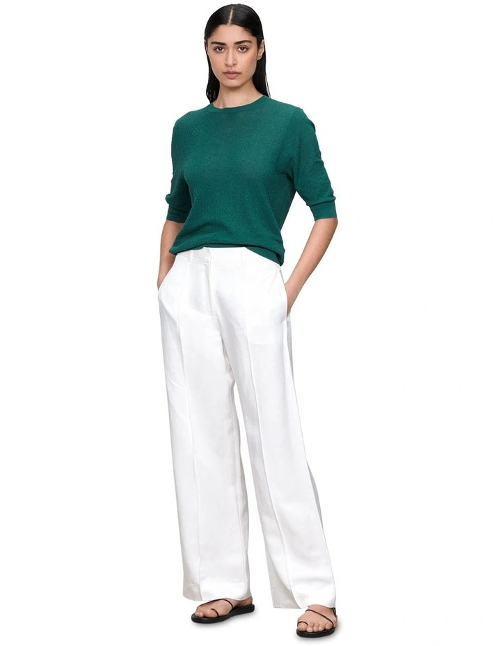 Sheer Crepe Elbow Sleeve Knit Top in Sea Green image 1