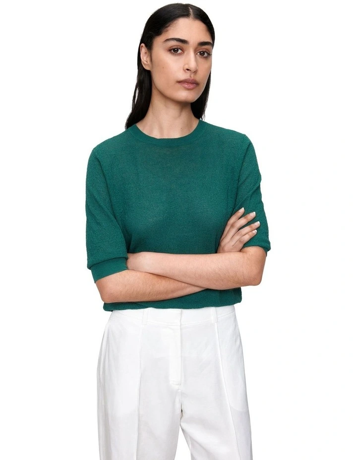 Sheer Crepe Elbow Sleeve Knit Top in Sea Green image 2