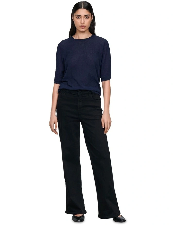 Sheer Crepe Elbow Sleeve Knit in Ink image 1