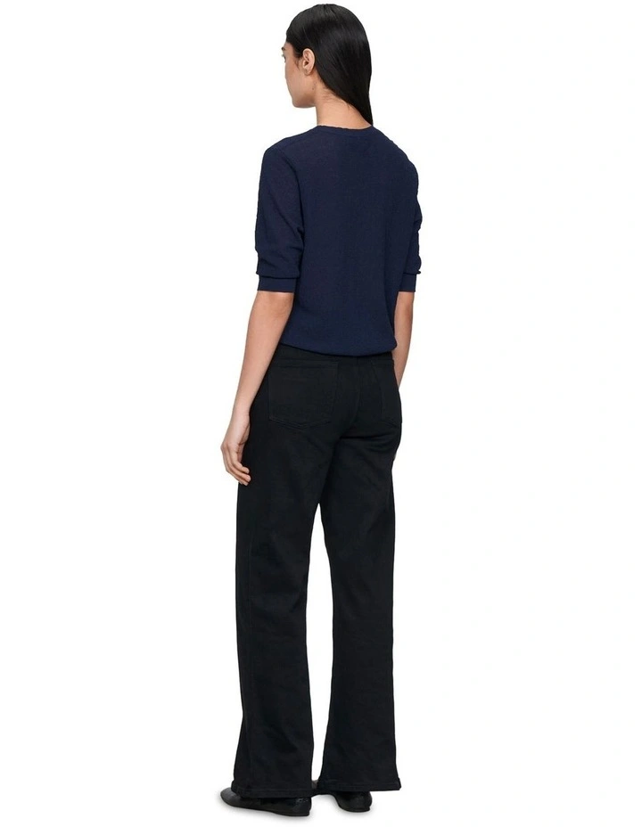 Sheer Crepe Elbow Sleeve Knit in Ink image 2