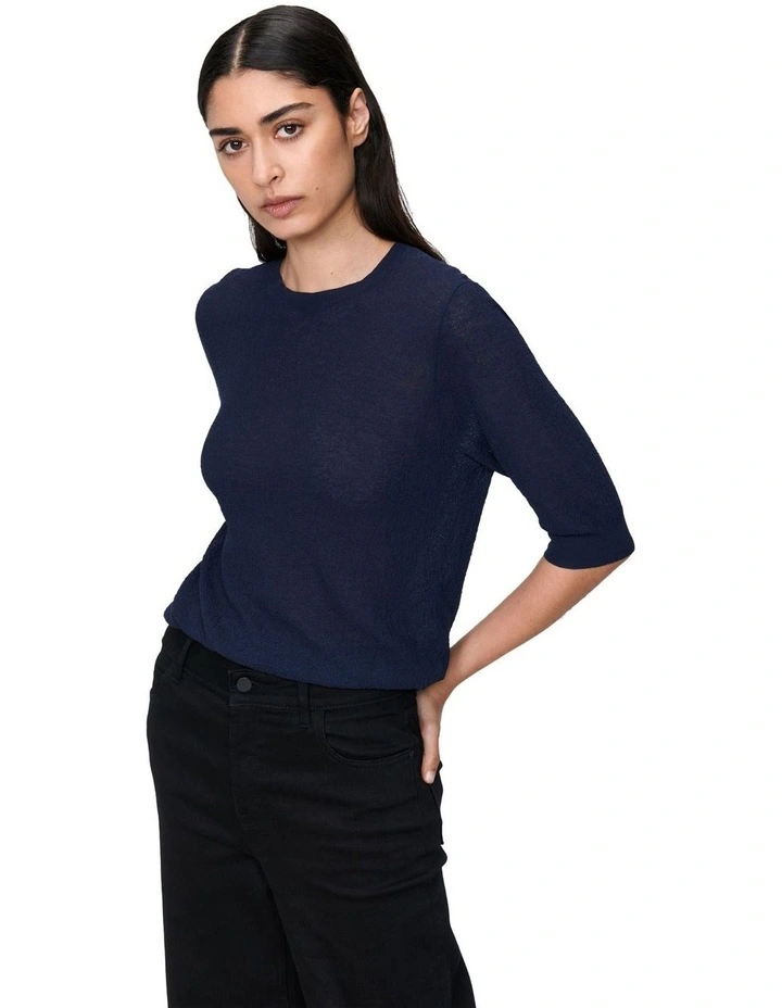 Sheer Crepe Elbow Sleeve Knit in Ink image 3