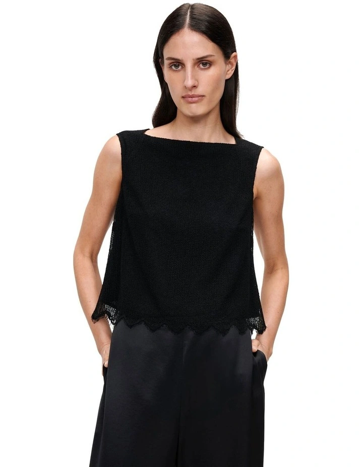 Corded Lace Scallop Top in Black image 2