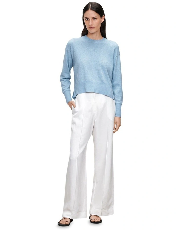 Cashmere Merino Blend Round Neck Sweater in Sky image 1