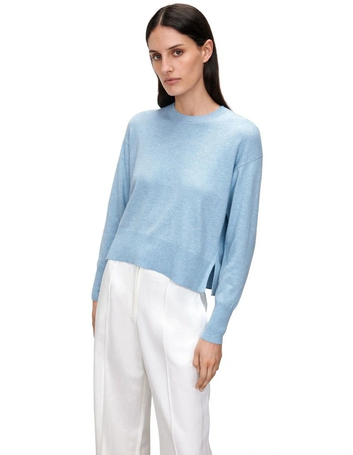 Cashmere Merino Blend Round Neck Sweater in Sky image 2