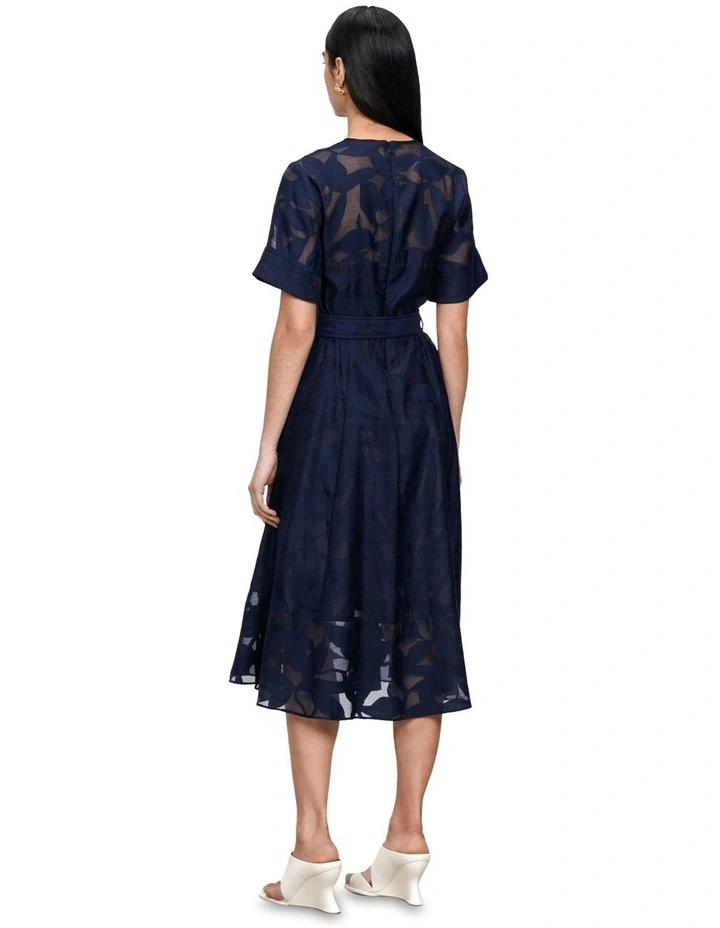 Sheer Burnout Leaves Belted Midi Dress in Blue image 3