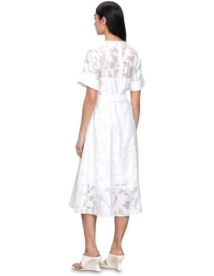 Sheer Burnout Leaves Belted Midi Dress in Ivory image 3