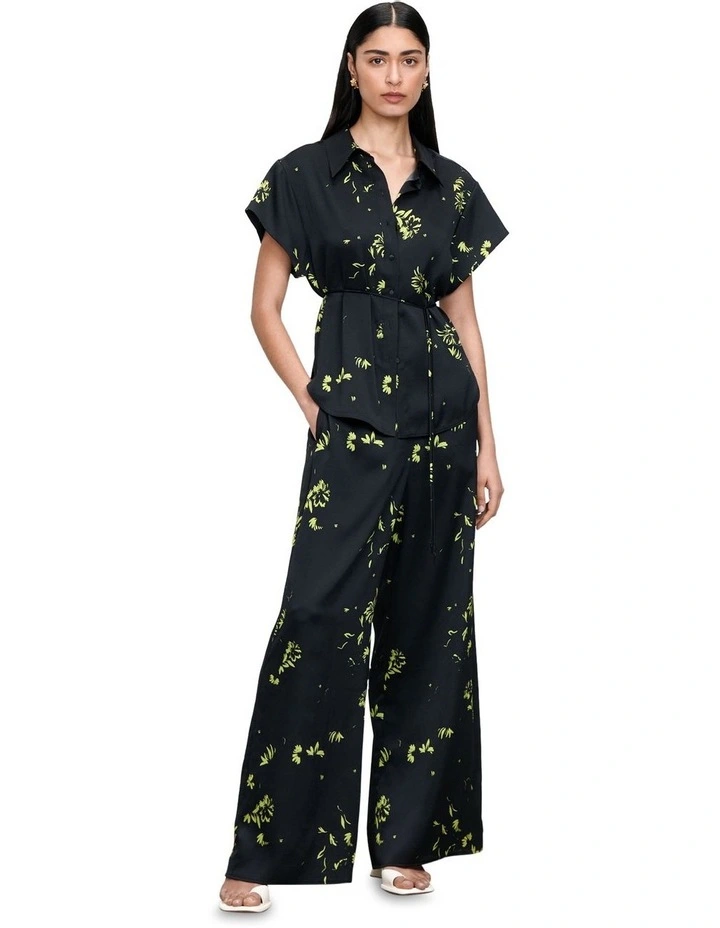 Scattered Petals Satin Shirt in Black image 1