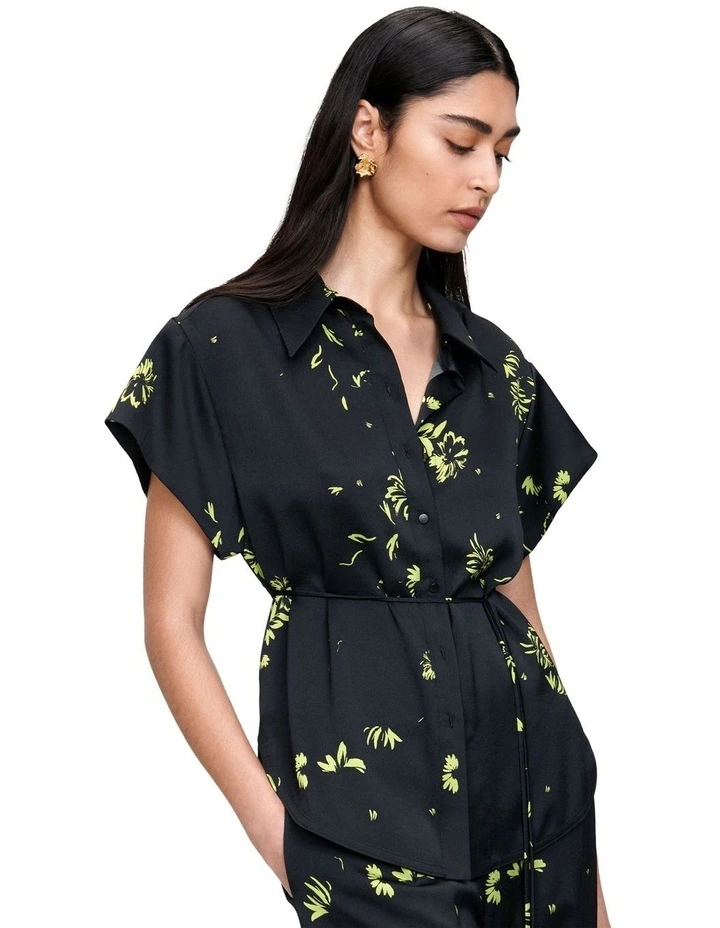 Scattered Petals Satin Shirt in Black image 2
