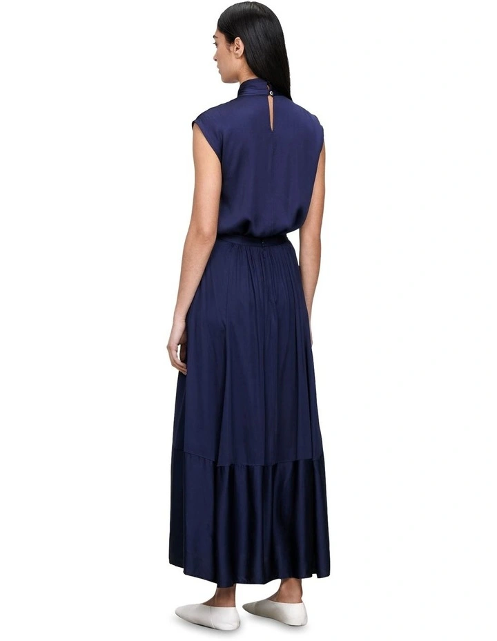 Fluid Twill Tie Neck Top in Navy image 3