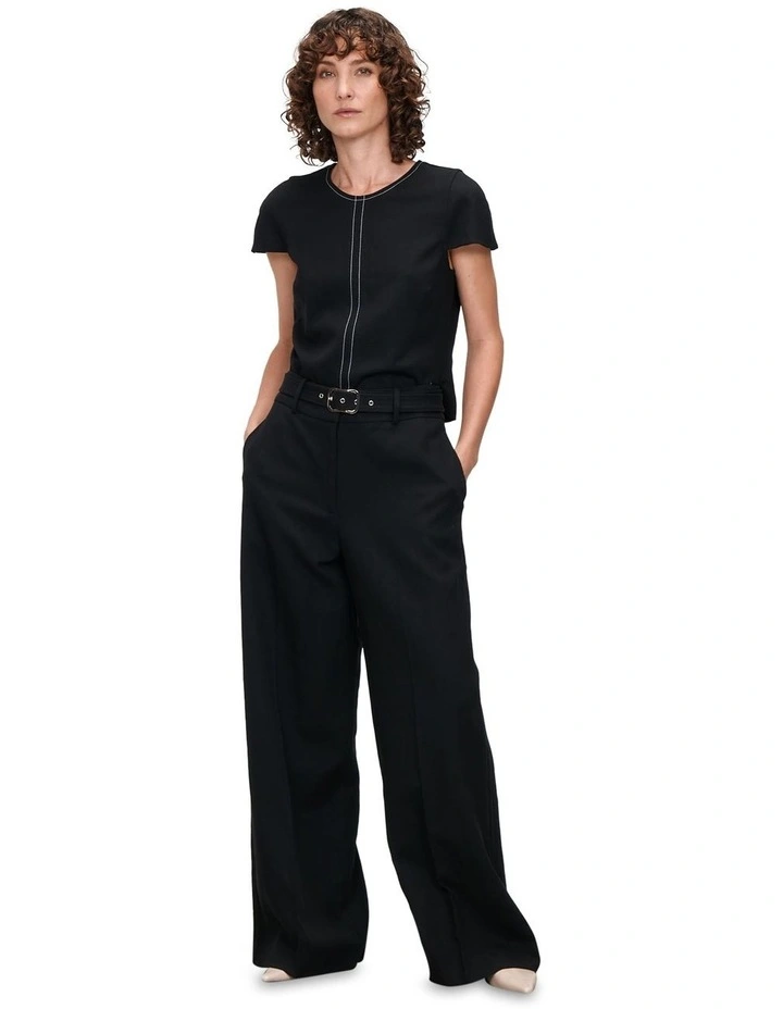 European Tencel Linen Twill Belted Pant in Black image 1