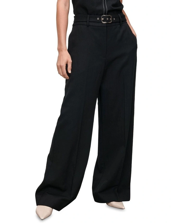 European Tencel Linen Twill Belted Pant in Black image 2