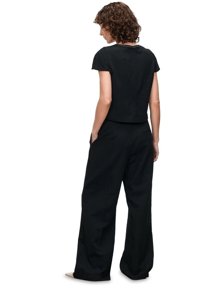 European Tencel Linen Twill Belted Pant in Black image 3