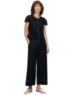 European Tencel Linen Twill Cropped Pant in Black