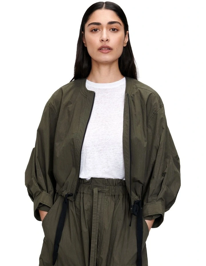 Parachute Taffeta Zip Bomber in Green image 2