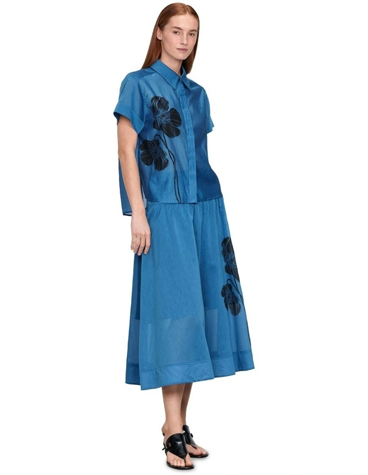 Cotton Silk Poppy Print Shirt in Azure image 1