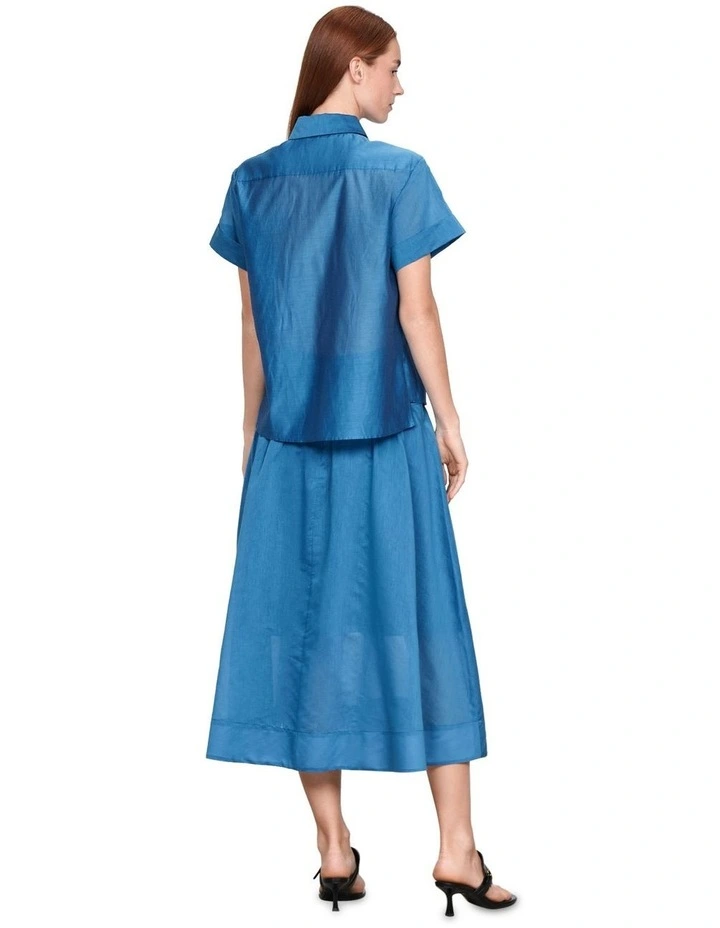 Cotton Silk Poppy Print Shirt in Azure image 2