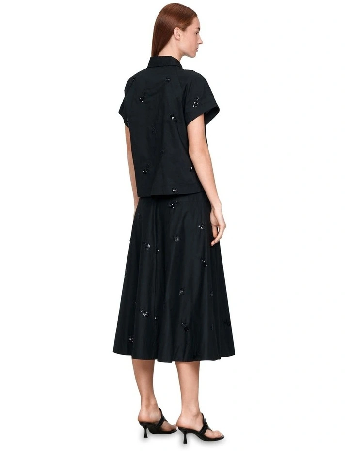 Sequin Flower Cotton Shirt in Black image 2