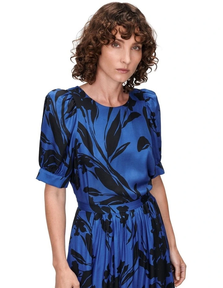 Serenade Blooms Puff Sleeve Top in Azure image 3
