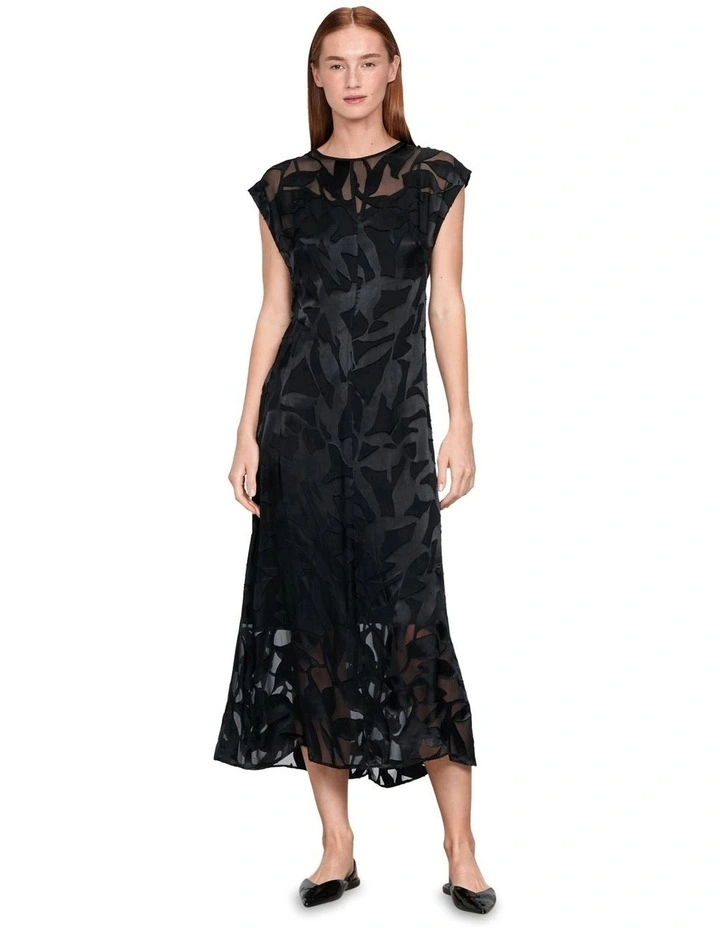 Viscose Silk Botanical Burnout Dress in Black image 1