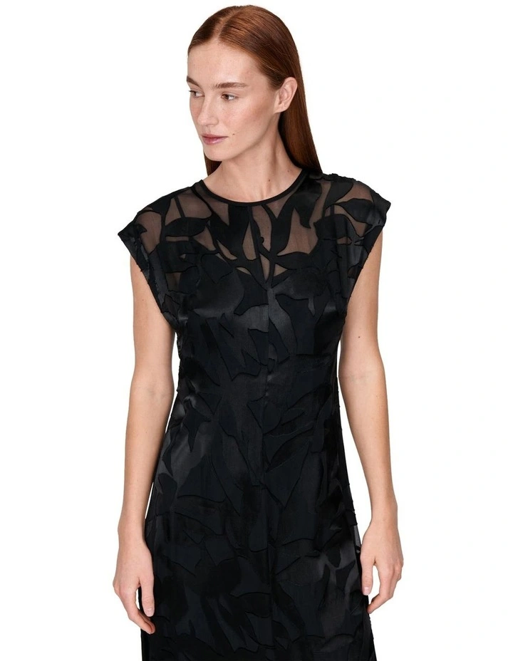 Viscose Silk Botanical Burnout Dress in Black image 3