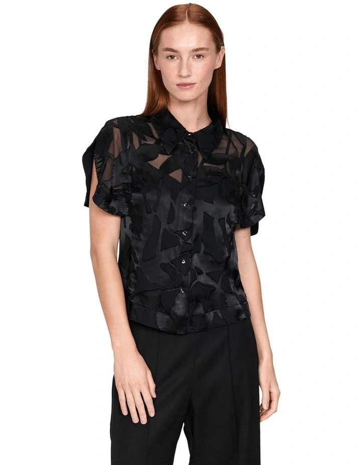 Viscose Silk Botanical Burnout Blouse in Black image 2