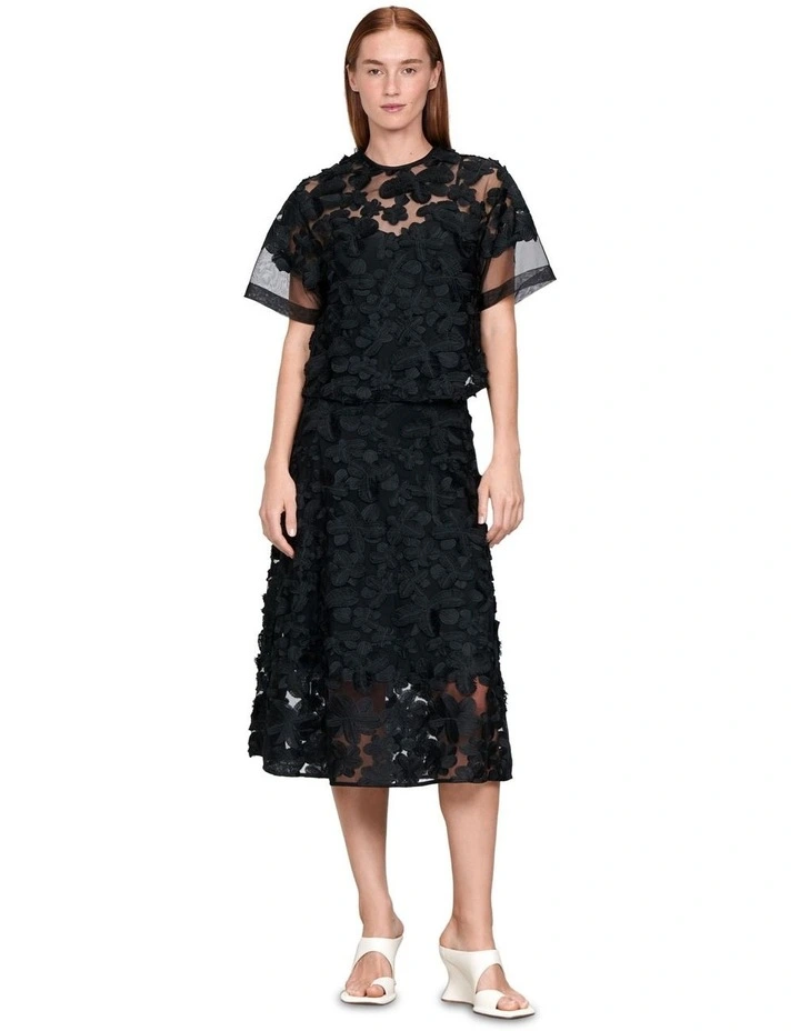 Eyelash Flower Embroidery Skirt in Black image 1