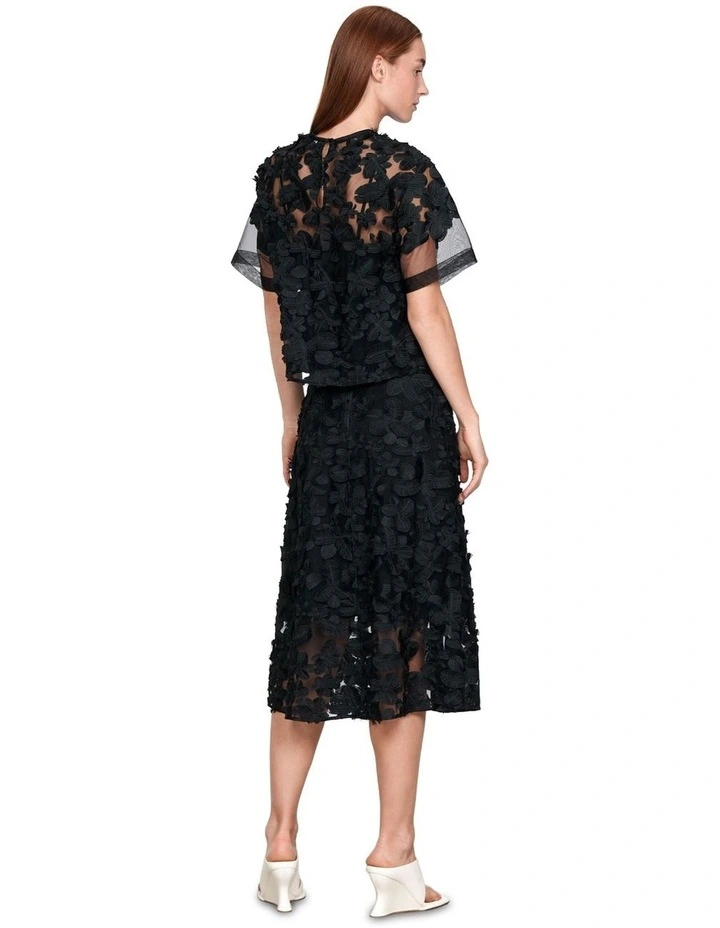 Eyelash Flower Embroidery Skirt in Black image 2