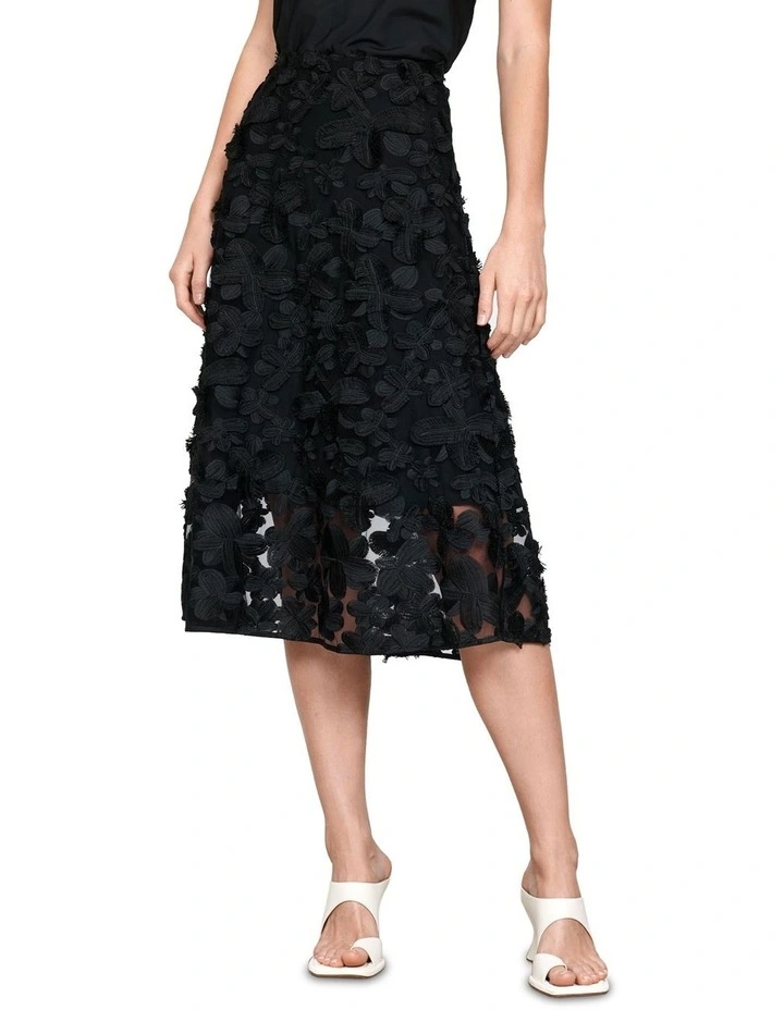 Eyelash Flower Embroidery Skirt in Black image 3