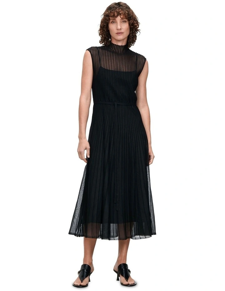 Sheer Knit Flared Dress in Black image 1