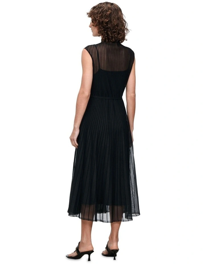 Sheer Knit Flared Dress in Black image 2