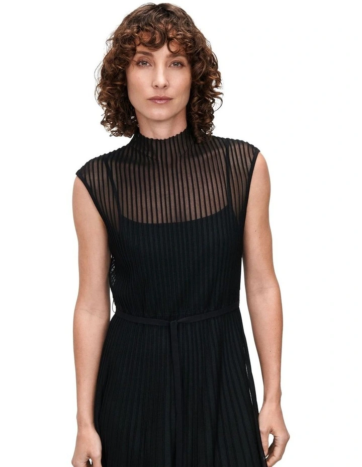 Sheer Knit Flared Dress in Black image 3
